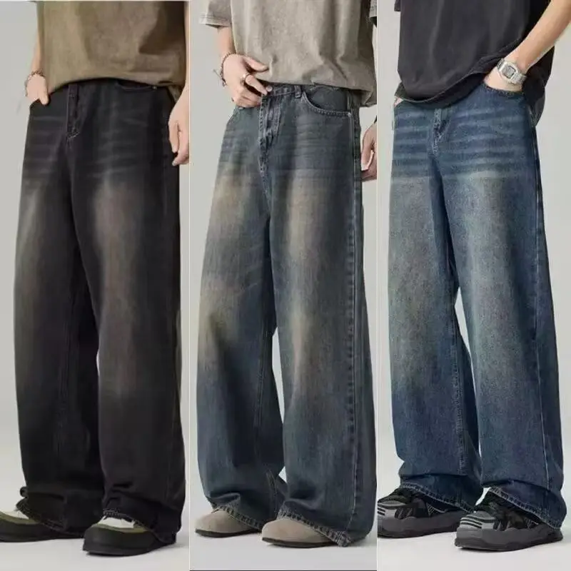 Korean Fashion Men Wide Leg Je - Streetwear Brand Denim 评论和价格