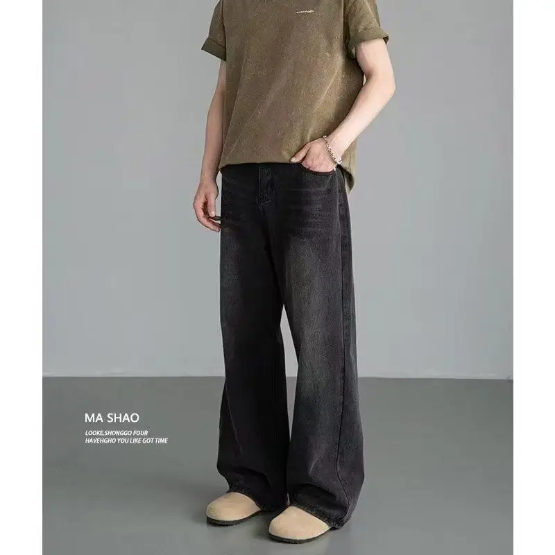 Korean Fashion Men Wide Leg Je - Streetwear Brand Denim 评论和价格
